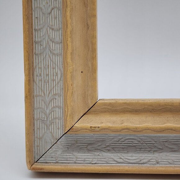 1950s Wood Picture Frame Embossed Design Yellow Blue 18.5"20.5" VTG - Picture 6 of 11